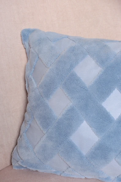 Cross | Welsoft Jakarlı Dekoratif Kırlent Kılıfı 43x43 - ZTCROSS Mavi - 3