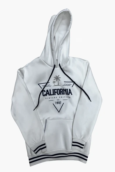 Kız Çocuk Kapüşonlu Kanguru Cepli Ribana ve Baskı Detaylı 3 İplik Sweatshirt 12325