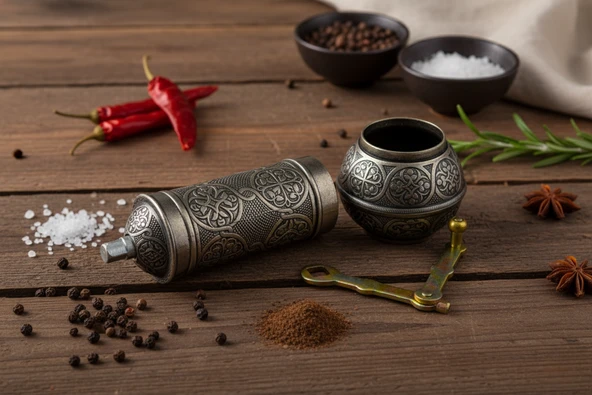 LUDIA Zamak Metal Kalay Renk 3 lü Set Karabiber,Kahve,Çörek Otu El Değirmeni Öğütücü Grinder - 4