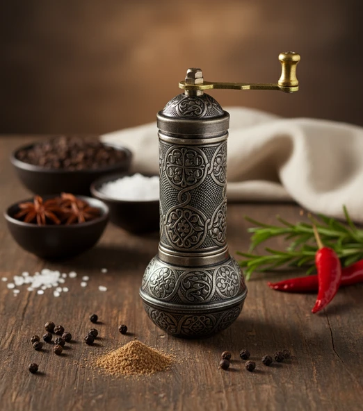 LUDIA Zamak Metal Kalay Renk 3 lü Set Karabiber,Kahve,Çörek Otu El Değirmeni Öğütücü Grinder - 3