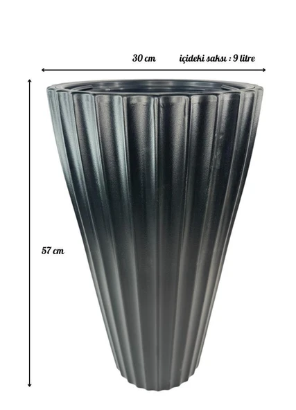 Siyah Lilyum Model Vazo Dekoratif Plastik Saksı 57cm 9 Litre İç Hacim Estetik ve Modern Tasarım - 5