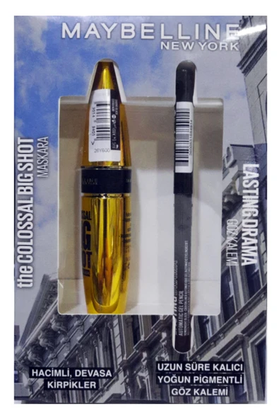 Maybelline Maskara The Colossal Big Shot Daring Black - Ekstra Siyah + Lasting Drama Çevirmeli Jel Uzun Süre Kalıcı Siyah Kalem ürün görseli