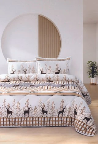 Merinos Comforter Yorgan Seti Çift Kişilik Deer Bej
