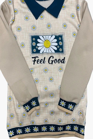 Kız Çocuk Papatya Baskılı Taş Süslemeli 3 İplik  Alt Üst Takım 12324 - Resim 6