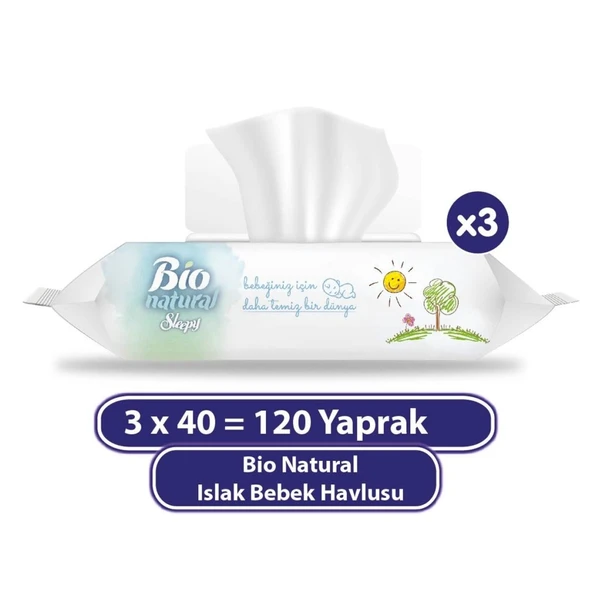 NessiWorld Bio Natural Islak Havlu Mendil 3x40 120 Yaprak ürün görseli