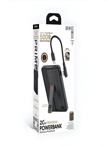 5000mAh 20W Hızlı Şarj Dijital Gösterge Kablosuz Magsafe Powerbank Type-C Kablolu/Girişli Standlı - Resim 7