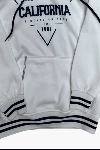 Kız Çocuk Kapüşonlu Kanguru Cepli Ribana ve Baskı Detaylı 3 İplik Sweatshirt 12325 - 3