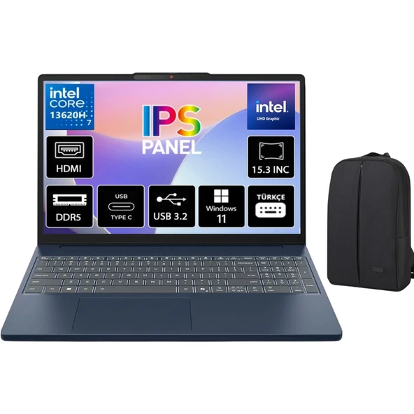 Ideapad Slim 3 Intel Core I7-13620H 12GB Ddr5 1tb SSD 15,3" IPS (1920X1200) Wuxga 300NIT WINDOWS11 Pro Taşınabilir Bilgisayar 83K10061TR & Cimete Çanta ürün görseli 1