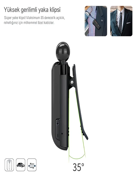 BT 5.4 100mAh Titreşimli Yaka Klipsli Bluetooth Kulaklık - 10M Menzil, Universal Uyumlu, 35CM - Resim 5