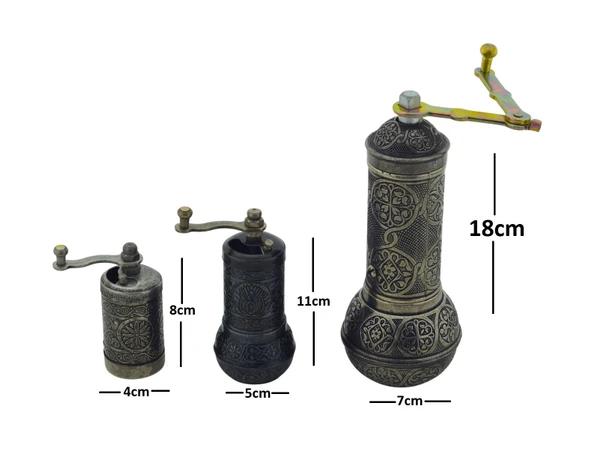 LUDIA Zamak Metal Kalay Renk 3 lü Set Karabiber,Kahve,Çörek Otu El Değirmeni Öğütücü Grinder - 7