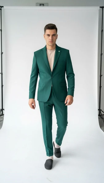 Erkek  Tek Düğme Slim Fit Takım Elbise - Şık Ofis ve Davet Kombini - Resim 2