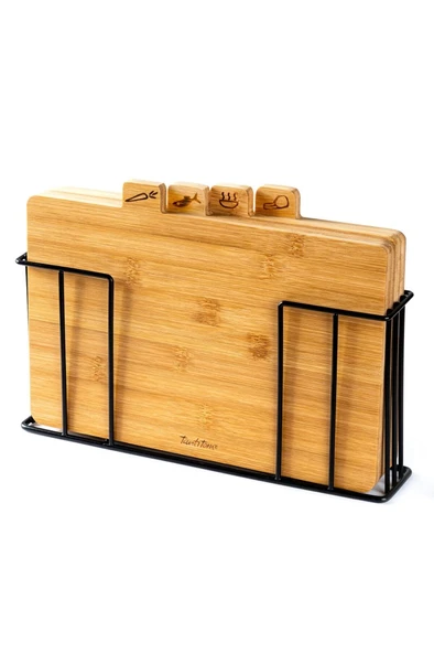 Tantitoni 4'lü, 28X20 cm, Bambu, Standlı Kesme Tahtası, 4'lü Kesme Tahtası, WOOD CB50254B - Resim 3