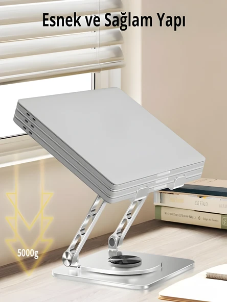T125 Tablet Telefon Standı 4-12.9 inc Katlanabilir 360 Ayarlanabilir Alüminyum Govde - 5