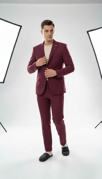 Erkek Tek Düğme Slim Fit Takım Elbise - Şık Ofis ve Davet Kombini - Resim 6