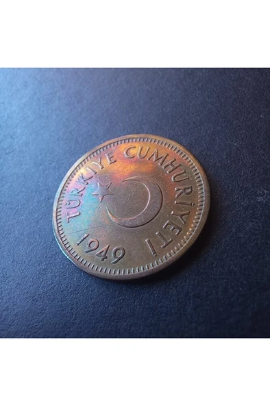 Escoines Koleksiyon 3996368f56d469828a 25 Kuruş 1949 ÇA/ÇİL Rainbow RRRR eski madeni para - Resim 4