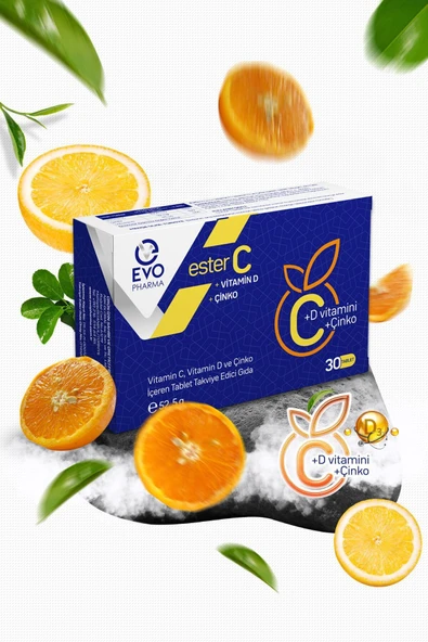 EVOPHARMA Ester C Vitamin D Vitamin C Ve Çinko Içeren Takviye Edici Gıda 30 Tablet - Resim 6