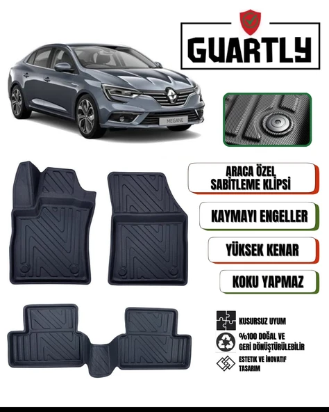 Guartly Renault Megane 4 2016 ve Sonrası Için Araca Özel Premium 4D Havuzlu Paspas Takımı