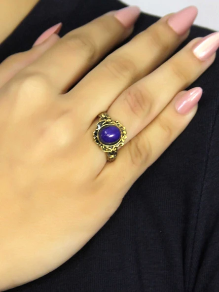 Doğal Taş Lapis Doğal Taşlı Antik Model Kadın Ayarlanabillir Yüzük euy80l - Resim 2