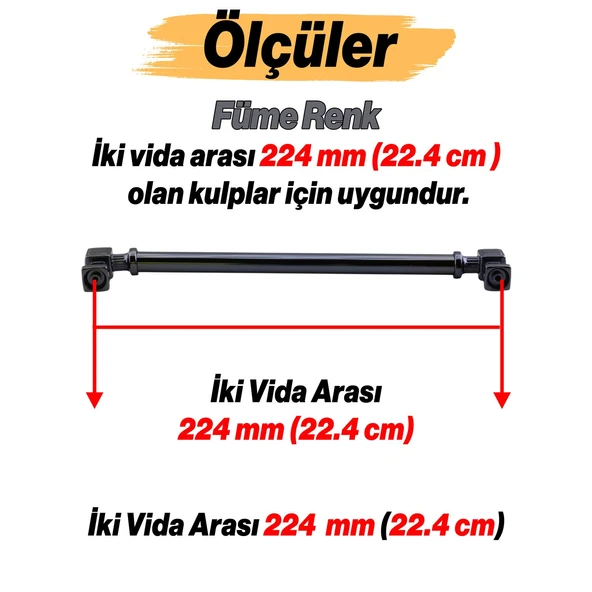 Mobilya Çekmece Mutfak Dolabı Dolap Kulpları Kulbu Kulpu Füme Metal Kulp 224 mm - 22.4 cm - Resim 3