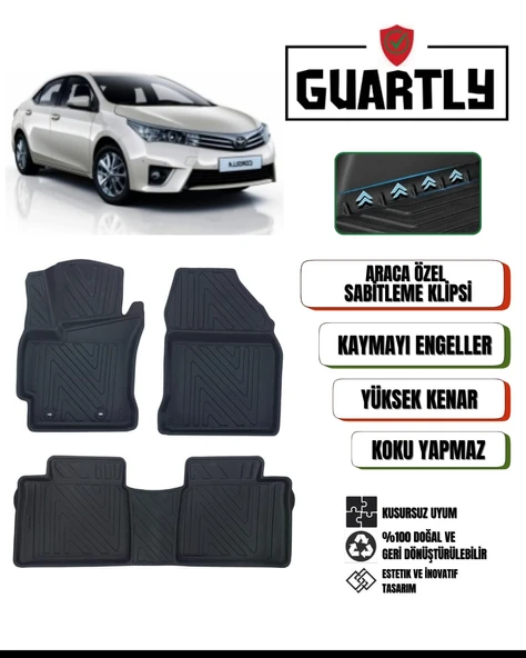 Guartly Toyota Corolla 2013-2018 Arası için Araca Özel 4d Premium Havuzlu Paspas Takımı