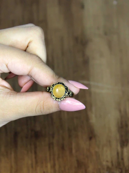 Doğal Taş Sitrin Doğal Taşlı Antik Model Kadın Ayarlanabillir Yüzük euy80s - Resim 3
