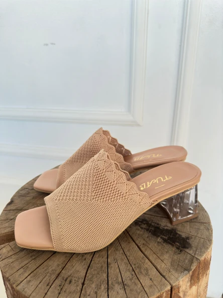 Baile Bej Triko Şeffaf Topuklu Terlik ürün görseli 1