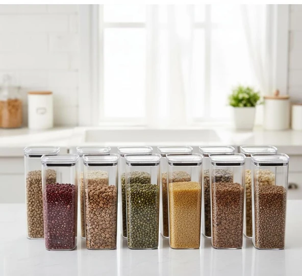 Geseus Uzun Kare Hava Geçirmez Erzak Saklama Kabı 12 Adet 3100 ML ürün görseli 1