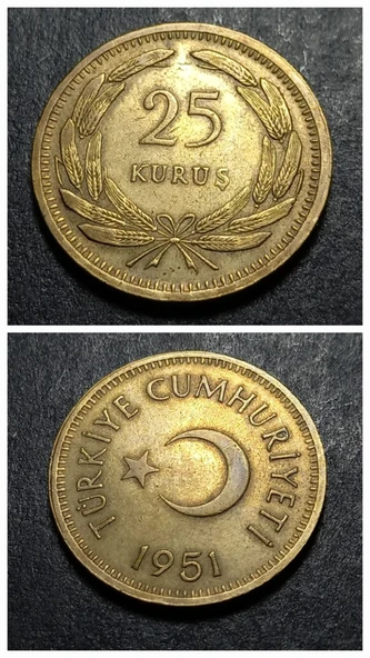 Escoines Koleksiyon 3996368f55d295d979 1951 25 Kuruş ÇÇT+ eski madeni para ürün görseli 1