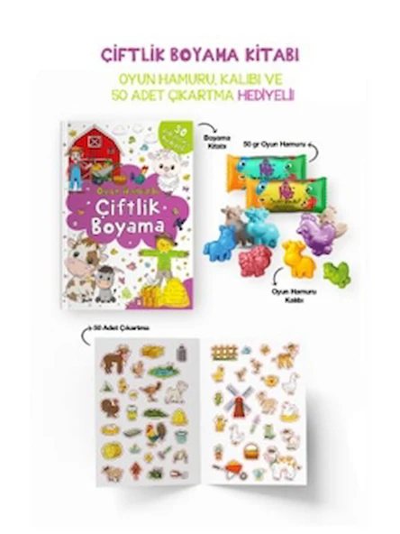Çiftlik Boyama Kitabı - Oyun Hamuru, Oyuncak ve Çıkartma Hediyeli / 9786259499000 ürün görseli