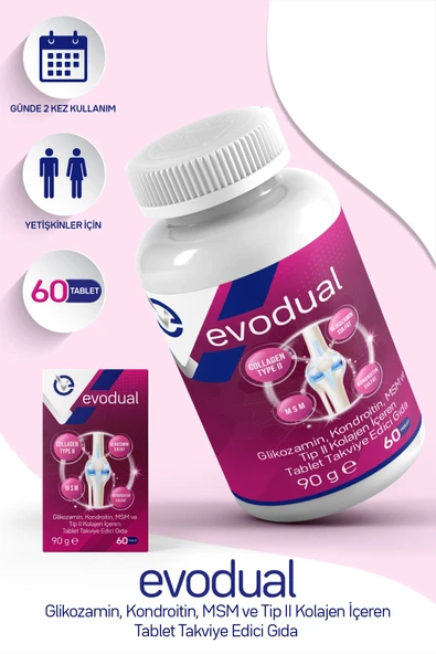 EVOPHARMA EVODUAL (Glikozamin, Kondroitin, MSM ve T İP II Kollajen İçeren Tablet Takviye Edici Gıda) ürün görseli 1