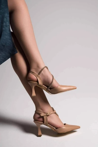 New İlme Nude Kadın Taşlı Topuklu Ayakkabı - 4