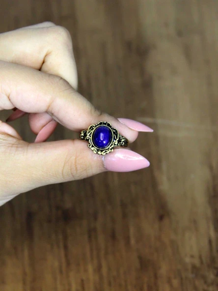 Doğal Taş Lapis Doğal Taşlı Antik Model Kadın Ayarlanabillir Yüzük euy80l - Resim 3