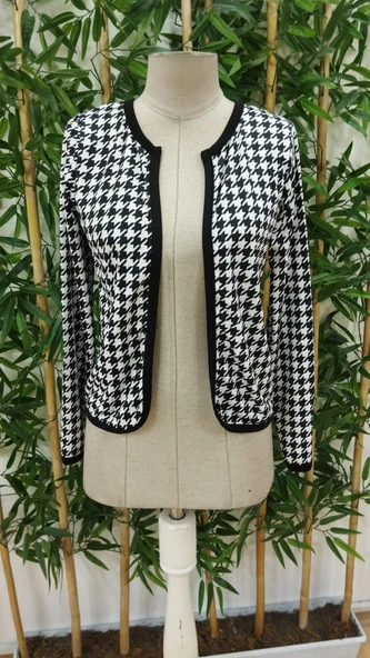 Kadın Uzun Kollu Kaz Ayağı Desenli şardonlu Dalgıç Ceket - Resim 4