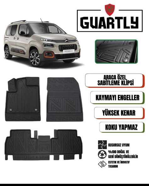 Guartly Citroen Berlingo 2019 ve Sonrası Için Uyumlu Premium 4d Havuzlu Paspas Takımı