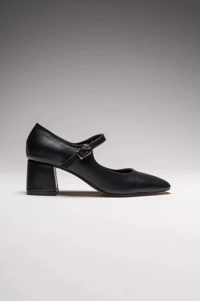 New Mele Siyah Cilt Günlük Kadın Topuklu Ayakkabı