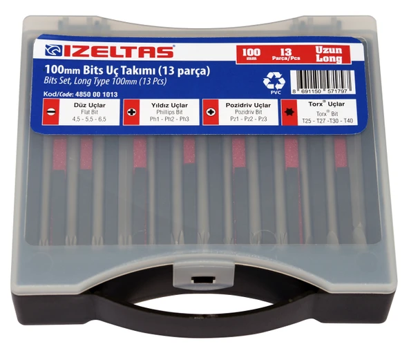 İzeltaş 100mm Uzun Bits Uç Takımı (13 Parça) ürün görseli