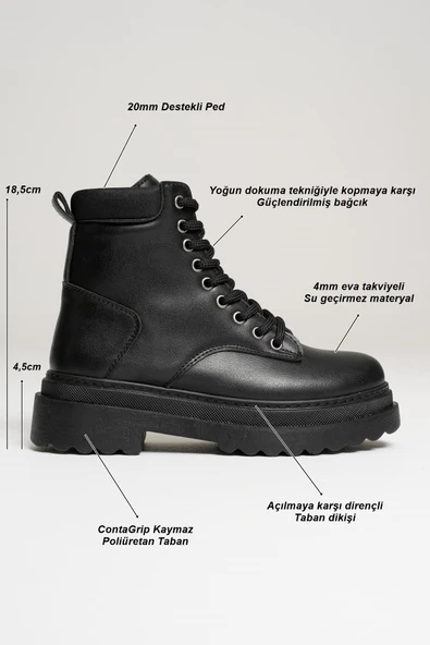 Aroif Kadın Kışlık Kalın Tabanlı Siyah Bot - 4