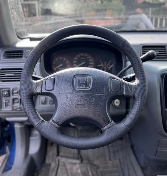 DİKİŞLİ DİREKSİYON KILIFI SİYAH / NOKTALI DERİ SİYAH DİKİŞLİ HONDA CR-V / CİVİC LS İÇİN ürün görseli