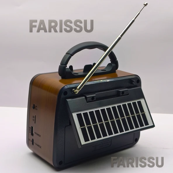 BK-7082BTS Solar Şarjlı Retro Tasarım Radyo - Bluetooth, USB/TF Kart Girişli, El Fenerli (17x13x8 cm) - 4