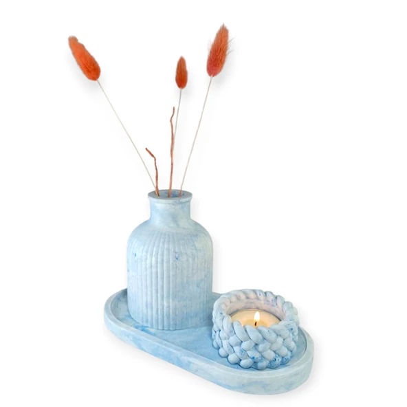 Mavi Mermer Desenli Vazo set ürün görseli 1