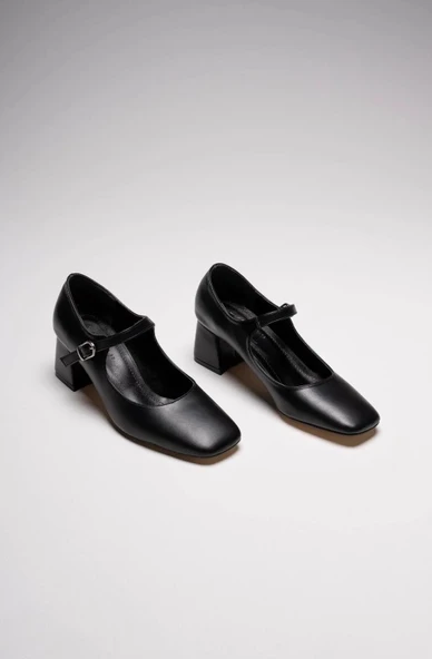 New Mele Siyah Cilt Günlük Kadın Topuklu Ayakkabı - 2