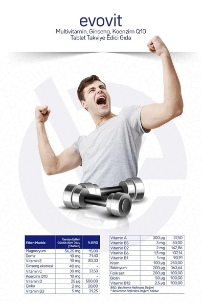 EVOPHARMA Evovit Multivitamin Ginseng Koenzim Q10 Takviye Edici Gıda 30 Tablet - Resim 6