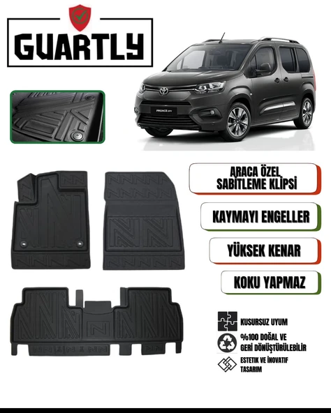Guartly Toyota Proace City 2019 ve Sonrası Için Uyumlu Araca Özel 4D Premium Havuzlu Paspas Takımı