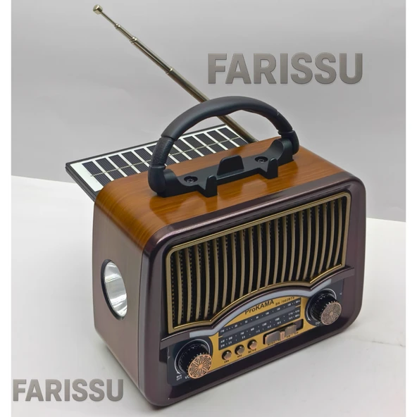 BK-7082BTS Solar Şarjlı Retro Tasarım Radyo - Bluetooth, USB/TF Kart Girişli, El Fenerli (17x13x8 cm) - 3