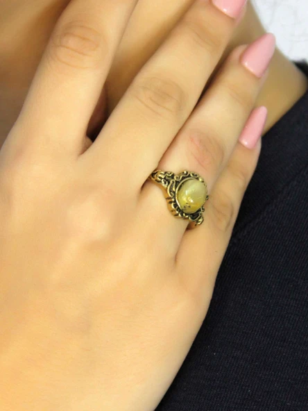 Doğal Taş Sitrin Doğal Taşlı Antik Model Kadın Ayarlanabillir Yüzük euy80s - Resim 2