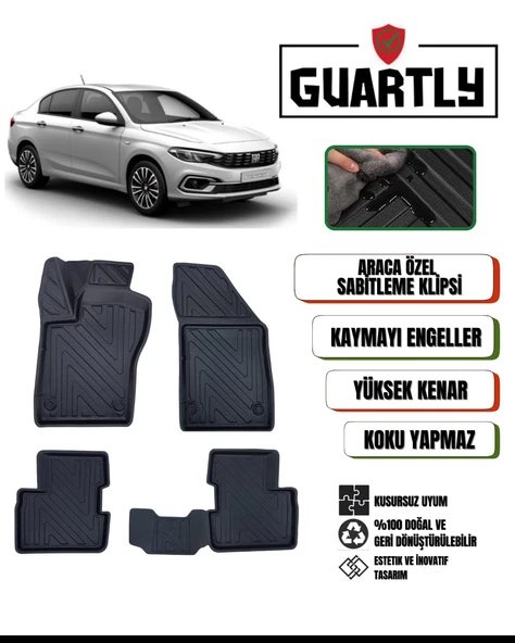Guartly Fiat Egea Sedan 2015 Sonrası Için Araca Özel Premium 4d Havuzlu Paspas Takımı