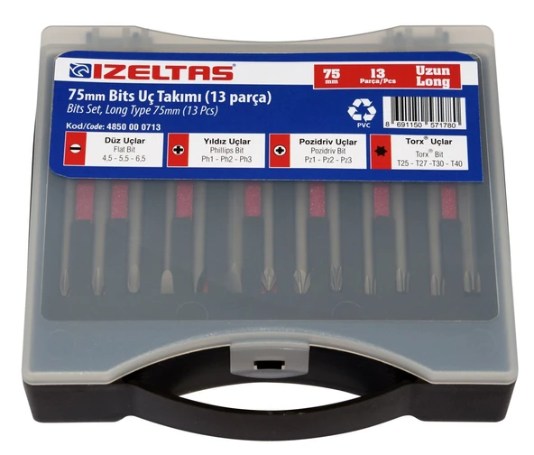 İzeltaş 75mm Uzun Bits Uç Takımı (13 Parça) ürün görseli