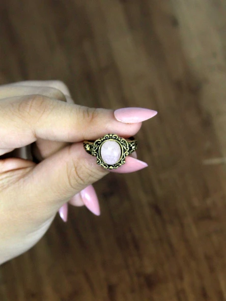 Doğal Taş Pembe Kuvars Taşlı Antik Model Kadın Ayarlanabillir Yüzük euy80pk - Resim 3