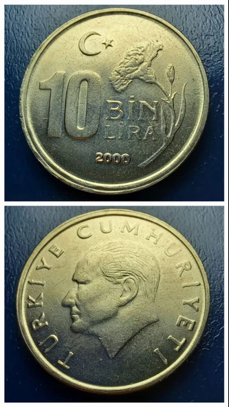 Escoines Koleksiyon 3996368f559ec07979 2000 Yılı 10.000 Lira ÇİL eski madeni para