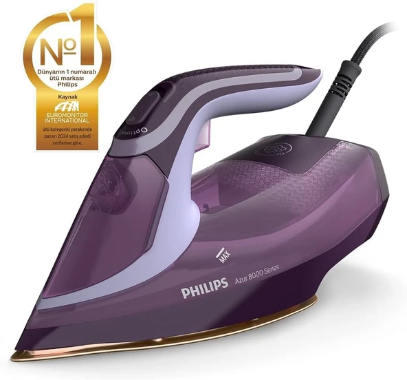 Philips 8000 Serisi Azur Buharlı Ütü - 3000W, OptimalTEMP Teknolojisi, 55g/dk Sürekli Buhar, Sıfır Yanık Riski, 300 ml'lik Su Haznesi (DST8021/30) ürün görseli